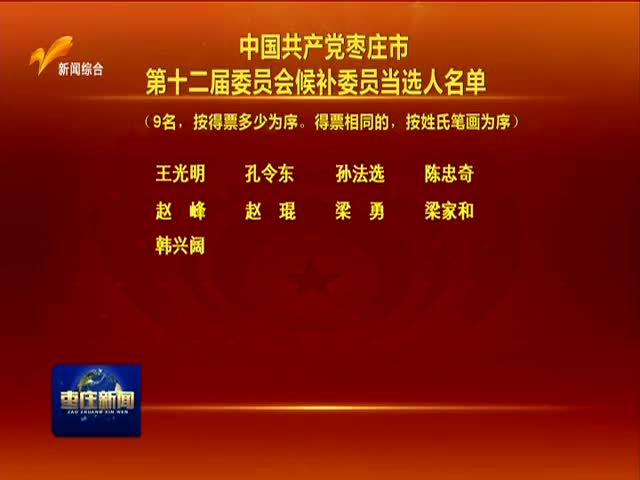 中国共产党枣庄市第十二届委员会候补委员当选人名单